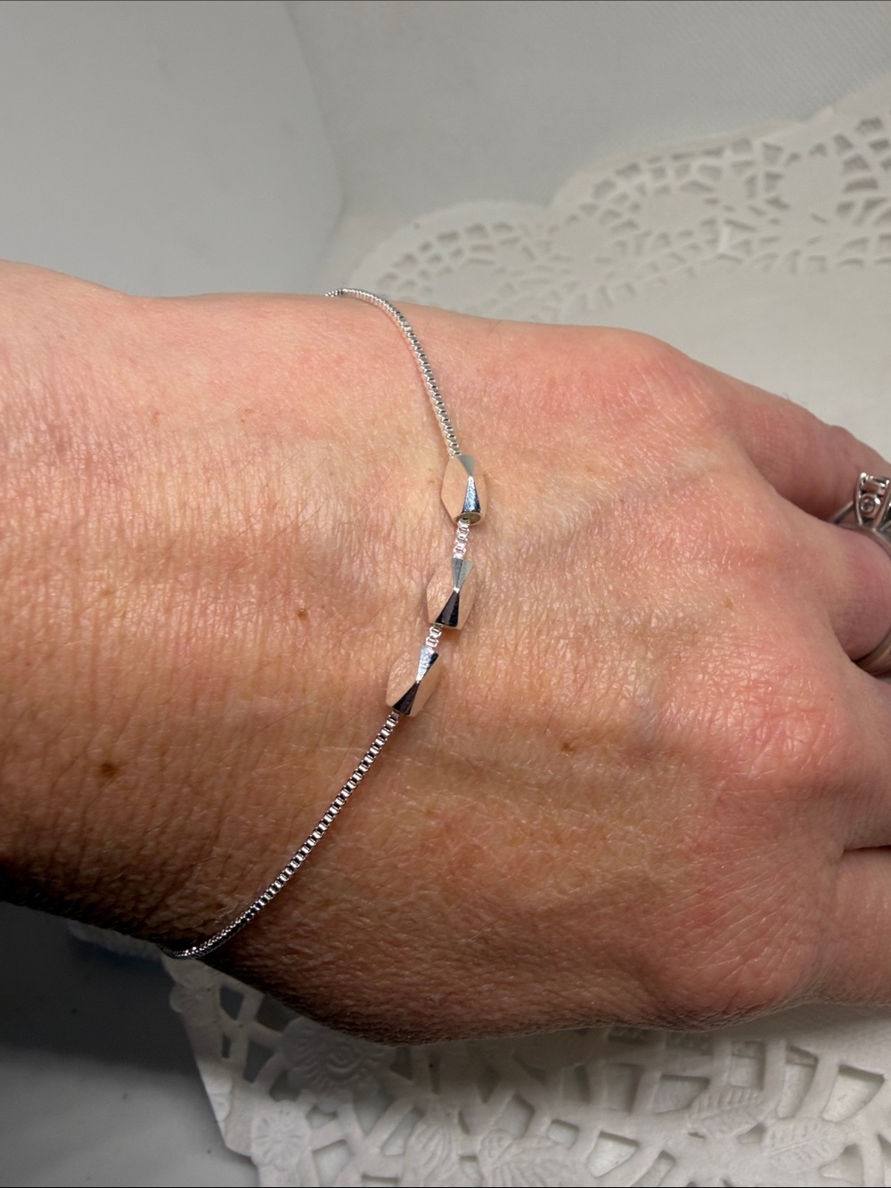 925 Sterling Silver Adjustable Floating Geometric Beads Slider Chain Anklet